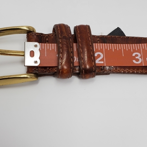 BRIGHTON BROWN EMBOSSED TEXTURED BELT SOLID BRASS BUCKLE MEN 38 - Picture 9 of 13
